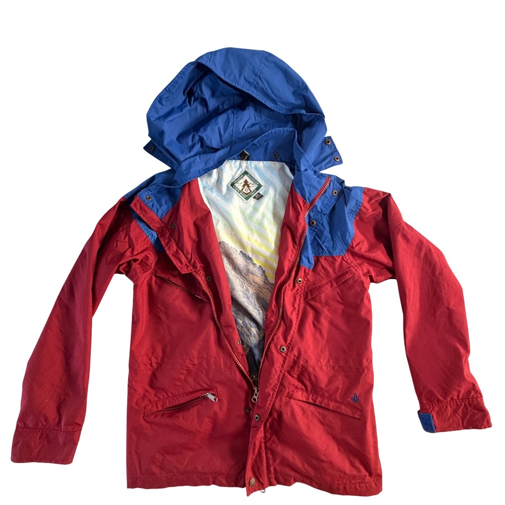 Volcom Rock Ledge Jacket Mens Medium Red Blue Colorblock Vintage image lining